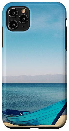 iPhone 11 Pro Max Beach Ocean Seashore Row Boat Blue Sky Positive Good Vibes Case