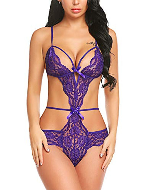 Avidlove Women Lace Lingerie Deep V Teddy One Piece Babydoll Mini Bodysuit Purple XL Avidlove Women Lace Lingerie Deep V Teddy One Piece Babydoll Mini Bodysuit Purple XL