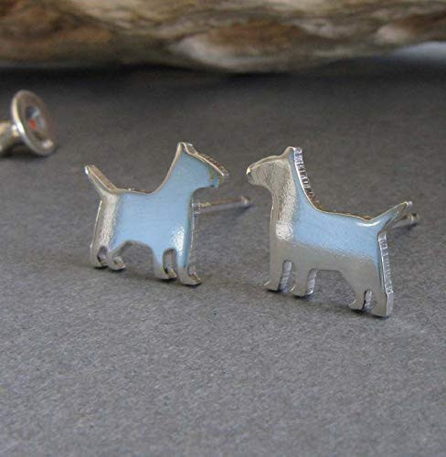 Bull Terrier stud earrings Polished sterling silver tiny dog jewelry Handmade in USA