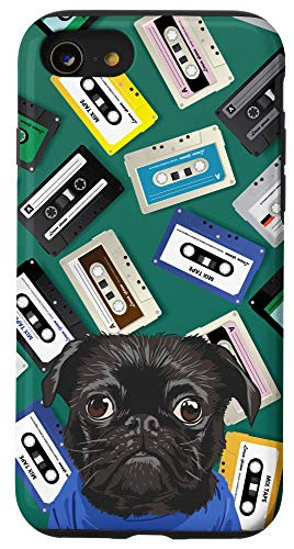 iPhone SE -2020- - 7 - 8 Black Pug Vintage Retro Cassette Tape Classic Pattern Case