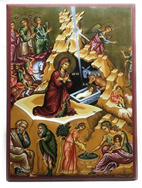 Wooden Greek Orthodox Christian Icon The Nativity of Jesus Christ-Christmas 13 x 17-5 Wooden Greek Orthodox Christian Icon The Nativity of Jesus Christ-Christmas 13 x 17-5