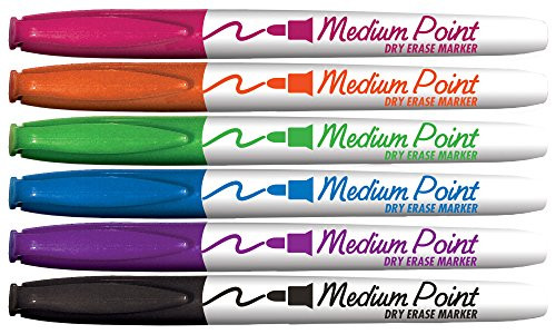 Board Dudes SRX Medium Point Dry Erase Markers, Assorted Colors, 6 Count