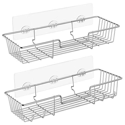 iPEGTOP Adhesive Shower Caddy Bathroom Shelf Storage with Hooks for Shampoo Conditioner Holder Kitchen Organizer Basket  No Drilling Wall Mounted  Rus