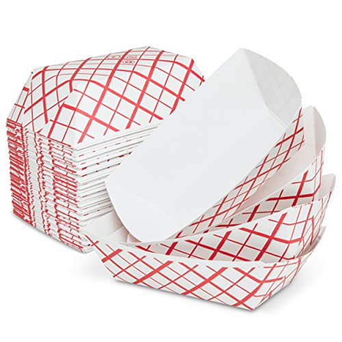 The Candery Hot Dog Accessories Set- 100 Red-White Hot Dog Trays for Carnivals  BBQs  Picnics  Concession Stands -Trays-
