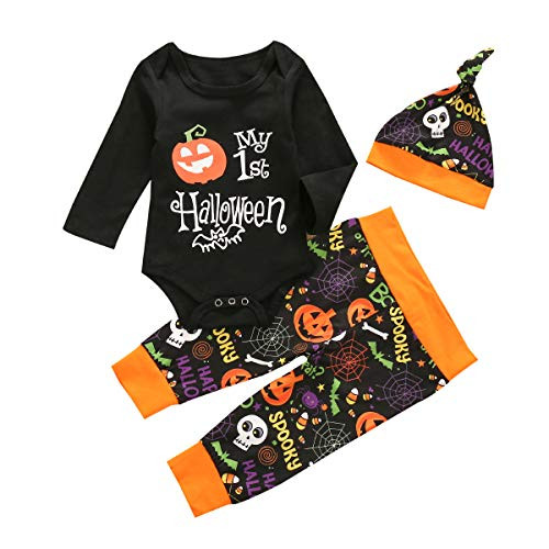 My 1st Halloween Newborn Baby Girls Boys Clothes Pumpkin Bodysuit Pants with Hat -Halloween 02  12-18 Months-