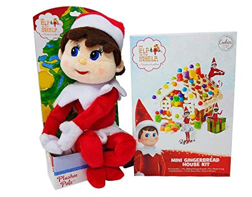 The Elf on the Shelf Mini Gingerbread House Making Kit and The Elf on the Shelf Girl Plushee Pal Scout Plush Christmas Stuffed Animal Elf Gift Set