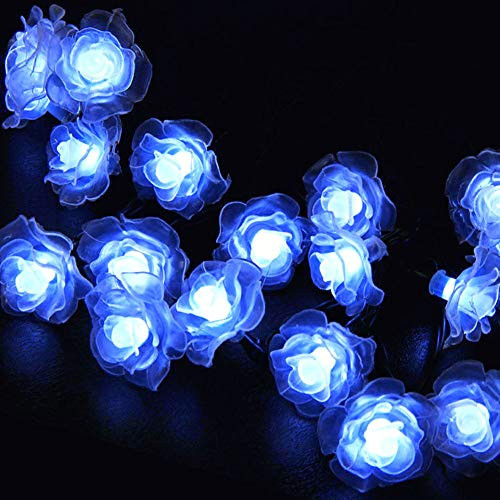 LAFEINA Solar String Lights  20LED Rose Flower Outdoor String Lights Waterproof Decorative Lights for Patio  Garden  Yard  Party  Wedding -Blue-