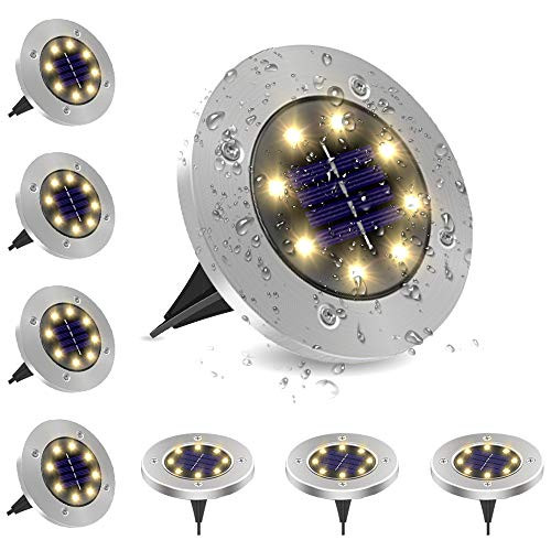 LightingWill Solar Ground Lights  8 LED Warm Light Outdoor Waterproof In-ground Lights  Solar Garden Lights  Landscape Lights for Pathway  Yard Deck W