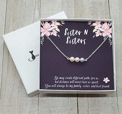 Sister Necklace for 3  Best Sister Gifts from Sister  Birthday Gift for Sister  Handmade Sister Necklace  Swarovski Birthstone Pearl Necklace for Sist