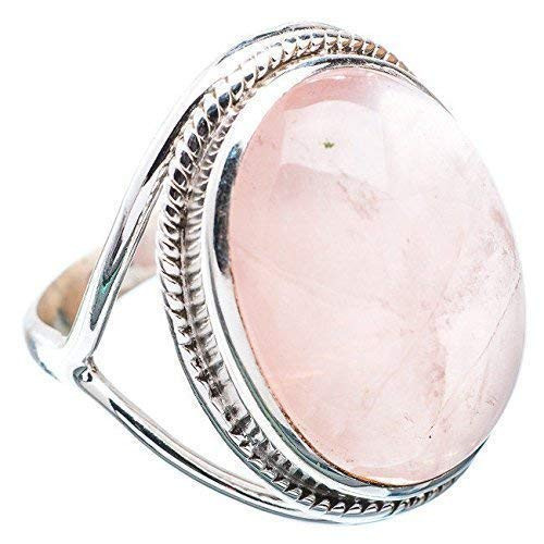 Rose Quartz Silver Ring 925 Solid Sterling Silver Handmade Jewelry Size 8 US