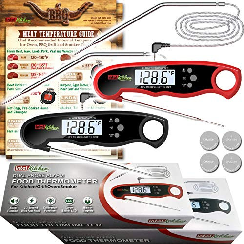 2 Packs Accurate Alarm Digital Instant Read Dual Probe Meat Thermometers Versatile Pre-Calibrated for Kitchen Oven BBQ Grill Smoker Backlight LCD Meat