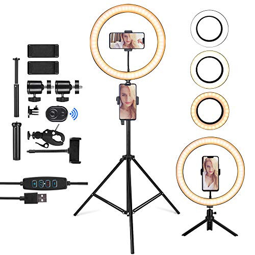 12 Selfie Ring Light with Tripod Stand and Cell Phone Holder for Live Stream-Makeup  Mini Led Camera Ringlight for YouTube Video-Photography Compatible