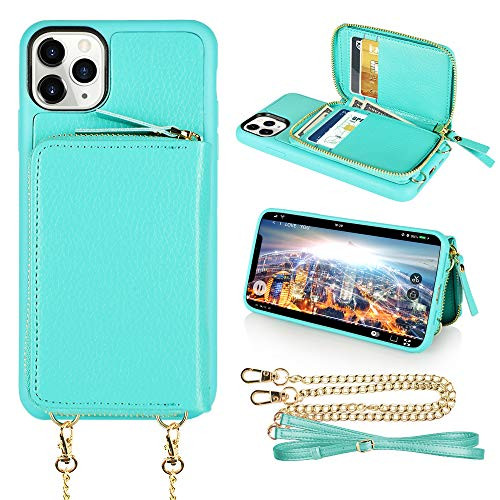LAMEEKU iPhone 11 Pro Max Case Wallet  iPhone 11 Pro Max Zipper Wallet Case Crossbody Chain Wrist Strap with Card Holder for iPhone 11 Pro Max 6-5 inc