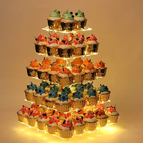 YestBuy Cupcake Stand  5 Tier Premium Cupcake Holder  Acrylic Cupcake Tower Display  Cady Bar Party Décor  Acrylic Display for Pastry - LED Light Str