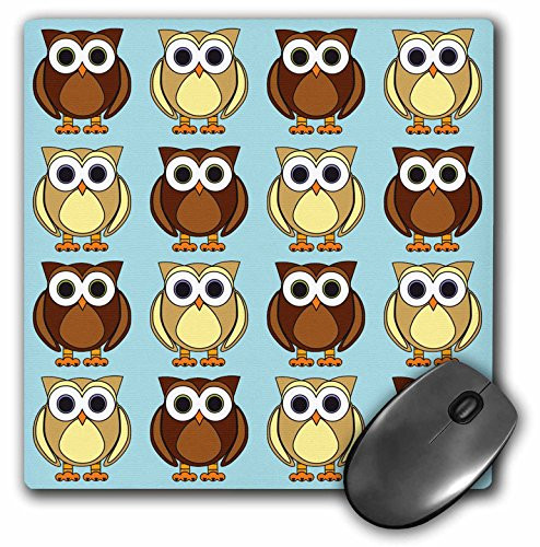 3dRose LLC 8 X 8 X 0.25 Inches Cute Brown Owl Print Blue Mouse Pad (mp_28542_1)