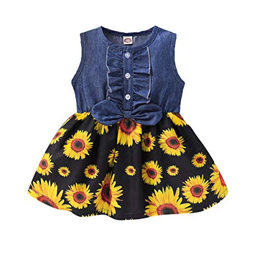 Kucnuzki Toddler Girl Outfits Baby Sunflower Princess Dresses Denim Summer Sleeveless Clothes Jean Tutu Skirts for Girls 3-4T -Flower-Black- Kucnuzki Toddler Girl Outfits Baby Sunflower Princess Dresses Denim Summer Sleeveless Clothes Jean Tutu Skirts for Girls 3-4T -Flower-Black-