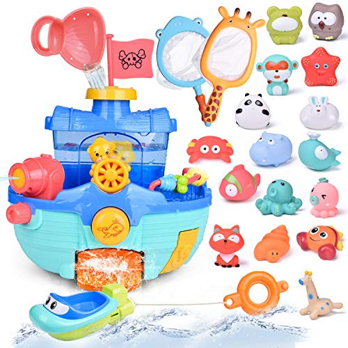 FUN LITTLE TOYS Toddler Bath Toy Boat and 18 PCs Baby Bath Toys Bundle