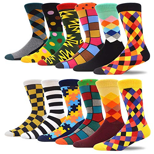 MAKABO Fun Casual Socks For Men Colorful Patterned Funny Novelty Dress Crew Socks 12 Packs
