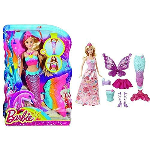Barbie Rainbow Lights Mermaid Doll and Fairytale Dress Up Barbie Doll Bundle Barbie Rainbow Lights Mermaid Doll and Fairytale Dress Up Barbie Doll Bundle