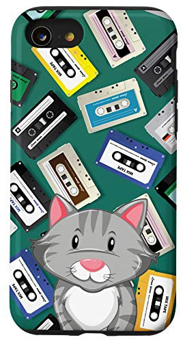 iPhone SE -2020- - 7 - 8 Grey Cat Vintage Retro Cassette Tape Classic Pattern Case