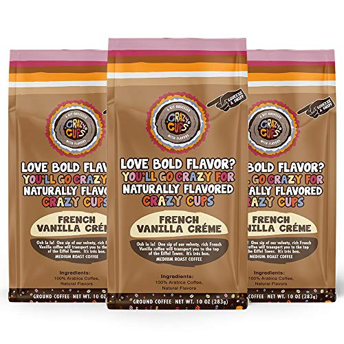 Crazy Cups Flavored Ground Coffee French Vanilla Creme Medium Roast Coffee For Brewing Flavored Hot or Iced Coffee 10 oz Bags Pack of 3 Pack Crazy Cups Flavored Ground Coffee French Vanilla Creme Medium Roast Coffee For Brewing Flavored Hot or Iced Coffee 10 oz Bags Pack of 3 Pack