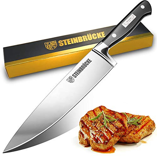 STEINBRÜCKE Chef Knife 10 Inch  Sharp Kitchen Knife Forged from German High Carbon Stainless Steel with Ergonomic Handle and Full Tang  Versatile Cook