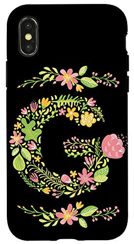 iPhone X-XS Floral Monogram Initial G Capital Letter Girls Women Gift Case
