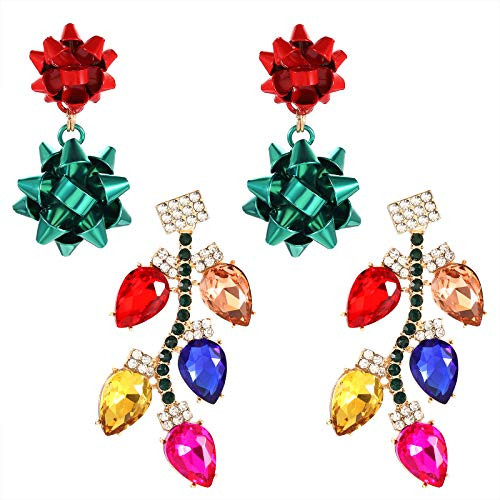 NLCAC Christmas Earrings for Women Girls Red Green Christmas Bow Drop Earrings Crystal Twinkle Bulbs Santa Earrings Holiday Jewelry -Christmas Bow N L NLCAC Christmas Earrings for Women Girls Red Green Christmas Bow Drop Earrings Crystal Twinkle Bulbs Santa Earrings Holiday Jewelry -Christmas Bow N L