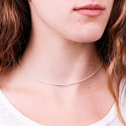 Shiny Sterling Silver Rope Choker Necklace - Handmade Plain Collar Chain Necklace - 13-5 - 3 inch