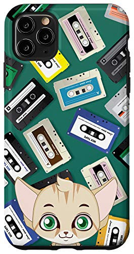 iPhone 11 Pro Max Cartoon Kitten Vintage Retro Cassette Tape Classic Pattern Case