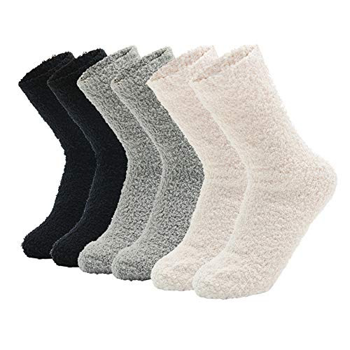 VEAGIA Women Fuzzy Fluffy Slipper Socks Cozy Warm Super Soft Sleeping Socks -6 pairs solid color-b-w-g--