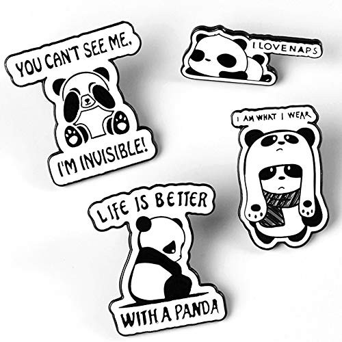 QIHOO Cute Panda Enamel Pin Set 4 PCS Funny Animal Brooches Lapel Pins for Backpacks Clothes Bags Jackets Hat Jewelry DIY Accessories
