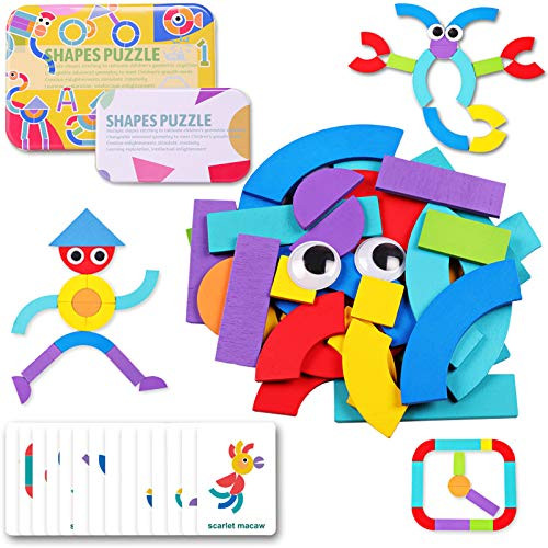 Wooden Pattern Blocks Jigsaw Puzzle Animal Geometric Shapes STEM Stacking Games Montessori Early Educational Toys for Toddlers Kids Boys Girls Age3 4 Wooden Pattern Blocks Jigsaw Puzzle Animal Geometric Shapes STEM Stacking Games Montessori Early Educational Toys for Toddlers Kids Boys Girls Age3 4