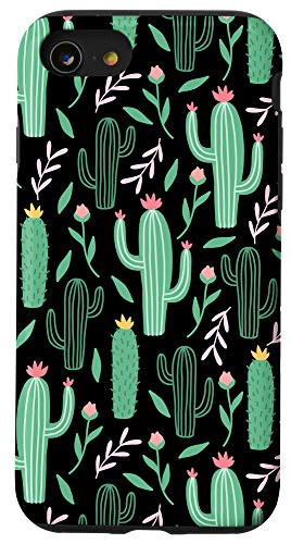 iPhone SE -2020- - 7 - 8 Cute Trendy Cactus Succulents on Black AEC034 Case