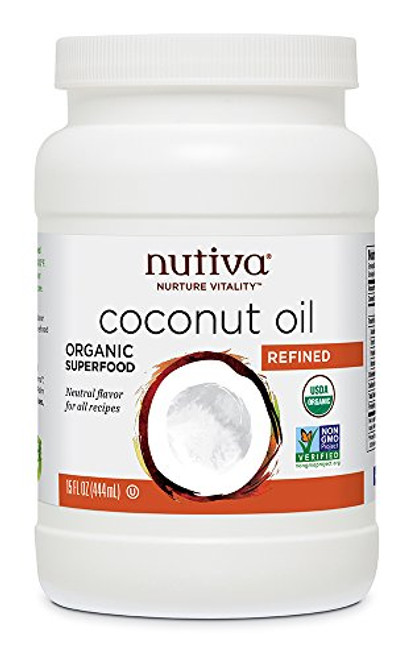 Nutiva Organic, Neutral Tasting, Steam Refined Coconut Oil from non-GMO, Sustainably Farmed Coconuts, 15-ounce