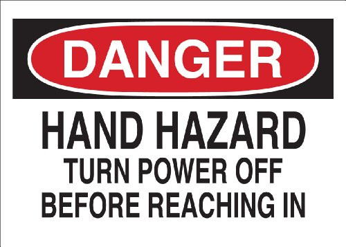 Brady 42503 Aluminum, 10" X 14" Danger Sign Legend, "Hand Hazard Turn Power Off Before Reaching In"