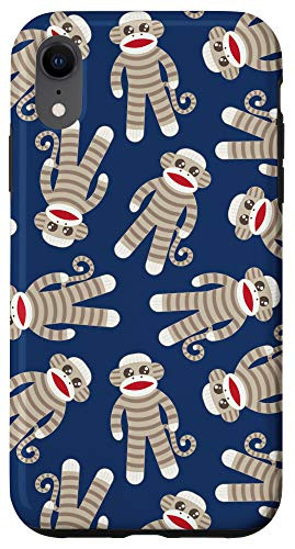 iPhone XR Sock Monkeys Cute Animals Monkey Lover Pattern Classic Blue Case