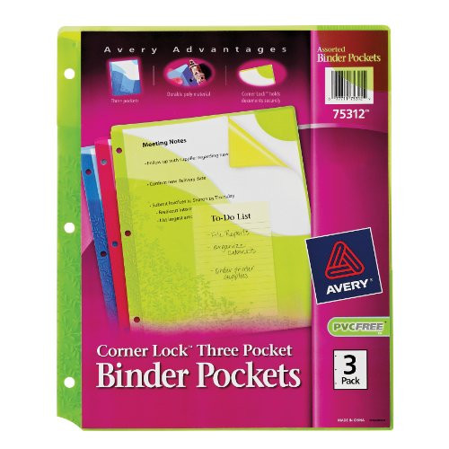 Avery Corner Lock Binder Pocket with 3 Pockets, (75312)
