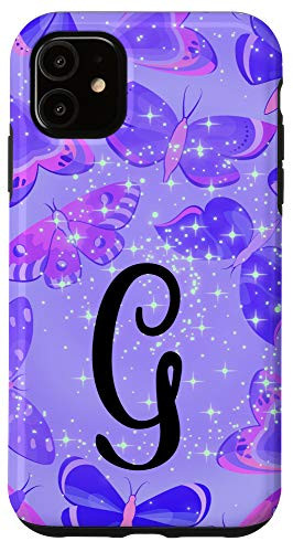 iPhone 11 Personalized Phone Case with Butterflies Purple G Initial Case