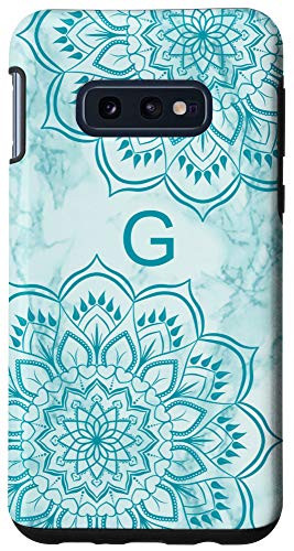 Galaxy S10e Letter G Initial Monogram Mandala-Marble Print Teal Blue Case