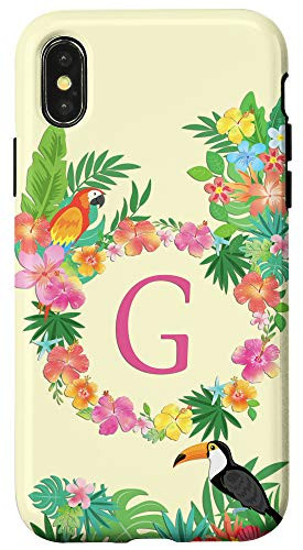 iPhone X-XS Summer Tropical Flowers Phone Case Initial G Summer Lover Case