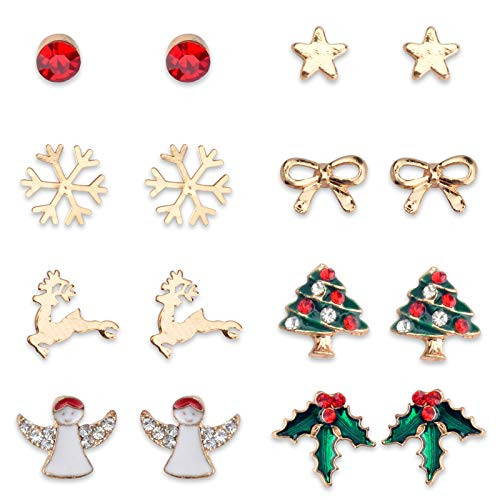 Auriviz 8 Pairs-Set Women Christmas Earring Stud Set Christmas Tree Snowflake Elk Earrings Kit Holiday Festive Ornament Jewelry Christmas Gifts for Gi Auriviz 8 Pairs-Set Women Christmas Earring Stud Set Christmas Tree Snowflake Elk Earrings Kit Holiday Festive Ornament Jewelry Christmas Gifts for Gi
