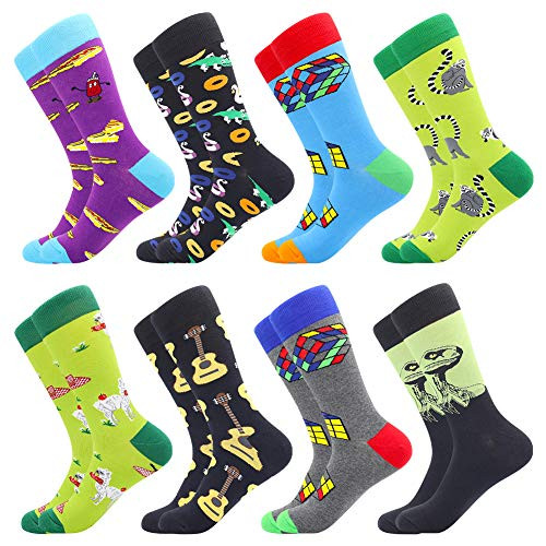 Mens Fun Dress Socks Crew Colorful Funky Fancy Novelty Funny Casual Patterned Socks for Men -8 Pairs-Dinosaur- Mens Fun Dress Socks Crew Colorful Funky Fancy Novelty Funny Casual Patterned Socks for Men -8 Pairs-Dinosaur-