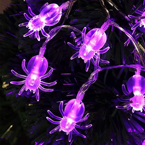 YUNLIGHTS Halloween Spider String Lights  11-5FT 30 LED Halloween Decoration Lights with 8 Lighting Modes and 2 Remote Control  Battery Operated Hallowe