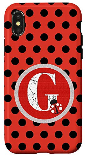 iPhone X-XS Polka Dots Ladybug Monogram Name Initial Letter G Case
