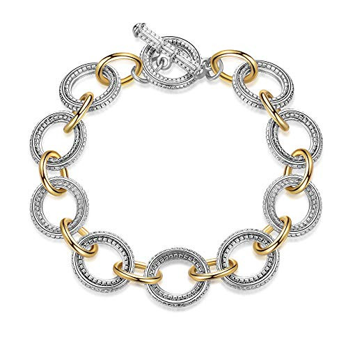 Mytys Two Tones Circles Chain Bracelet Silver and Gold Cable Wire Bangle Bracelets for Women