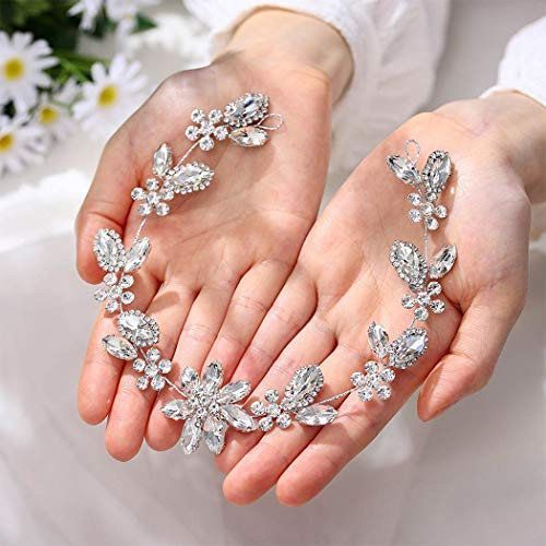 Unicra Bride Crystal Wedding Hair Vine Silver Flower Bridal Hair Piece Rhinestone Hair Accessories for Women and Girls