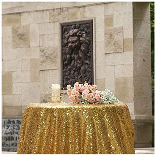 SoarDream Gold Sequin Tablecloth 50inch Round Shiny Wedding Table Cloth Linen Sequin Table Decorations for Party
