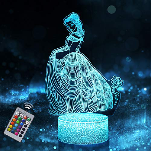 Princess Night Light for Kids  Dimmable LED Bedside Lamp  16 Color Changing Night Lamp with Remote Control  Princess Toy Birthday Gifts for Baby Child