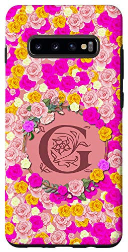 Galaxy S10- Colorful Roses and Wreath - Initial Letter G Monogram- Flower Case